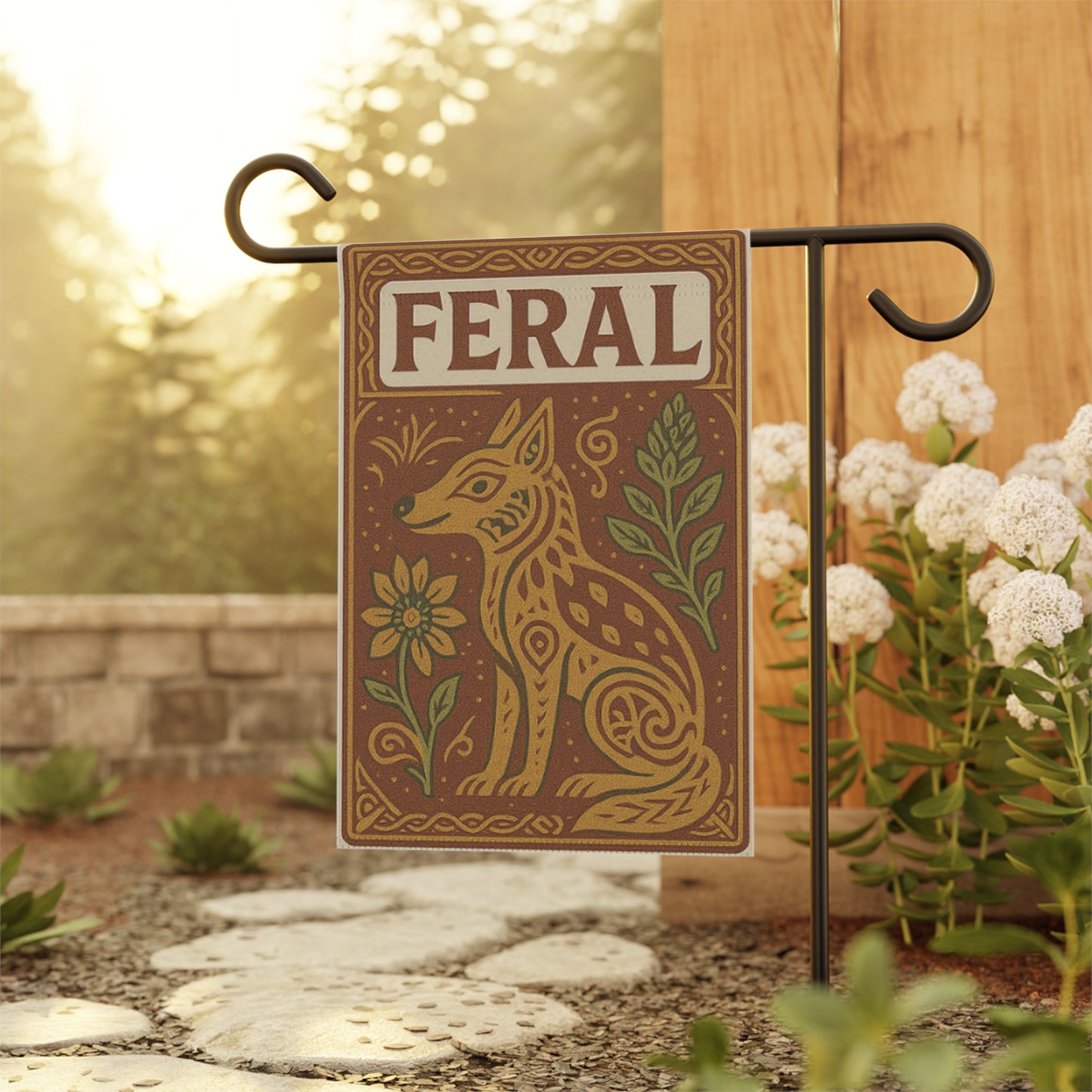 Feral Garden Banner, Decorative House Flag, Outdoor Yard Art, Boho Garden Decor, Pet Lovers Gift
