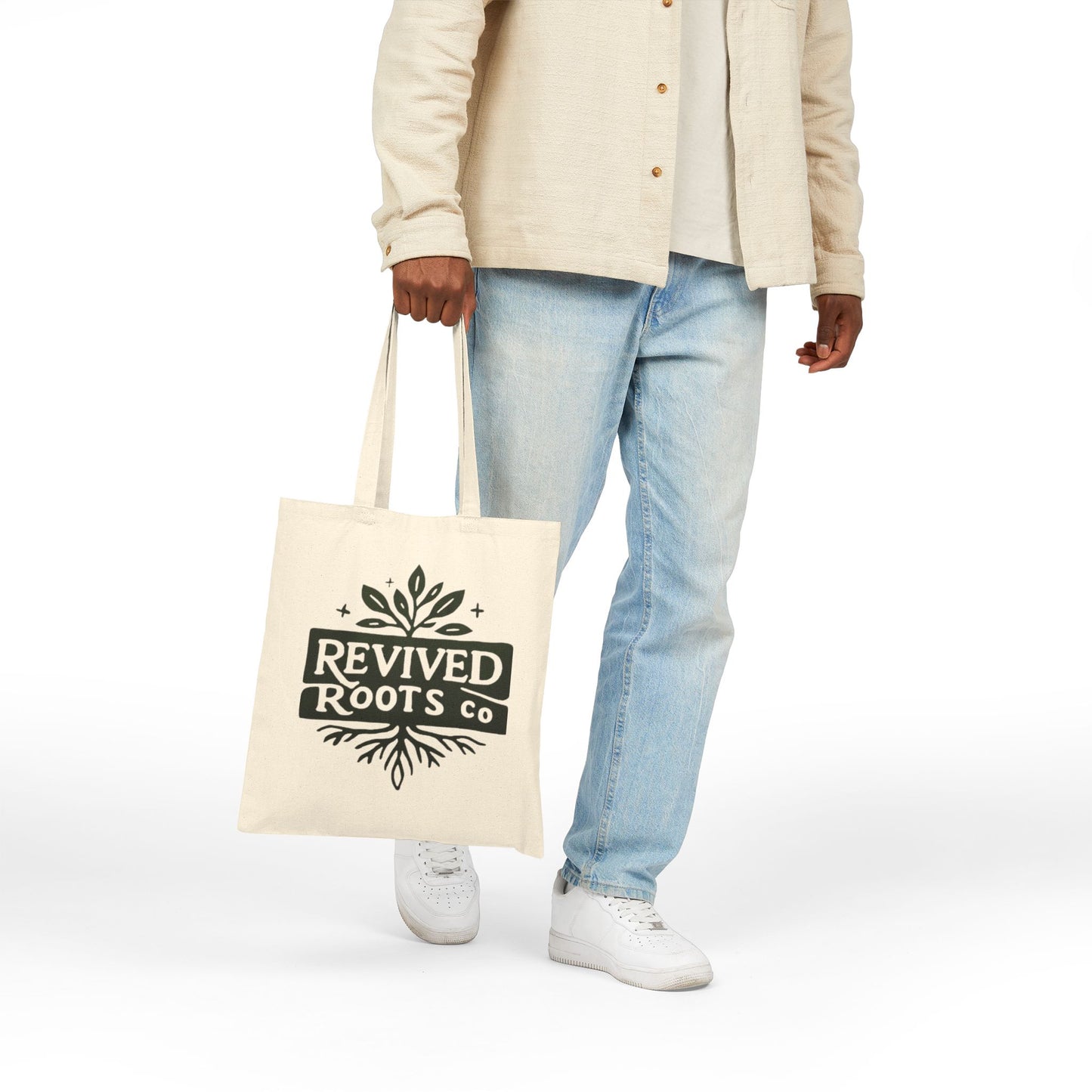 Revived Roots Canvas Tote Bag – Eco-Friendly Botanical Market Bag