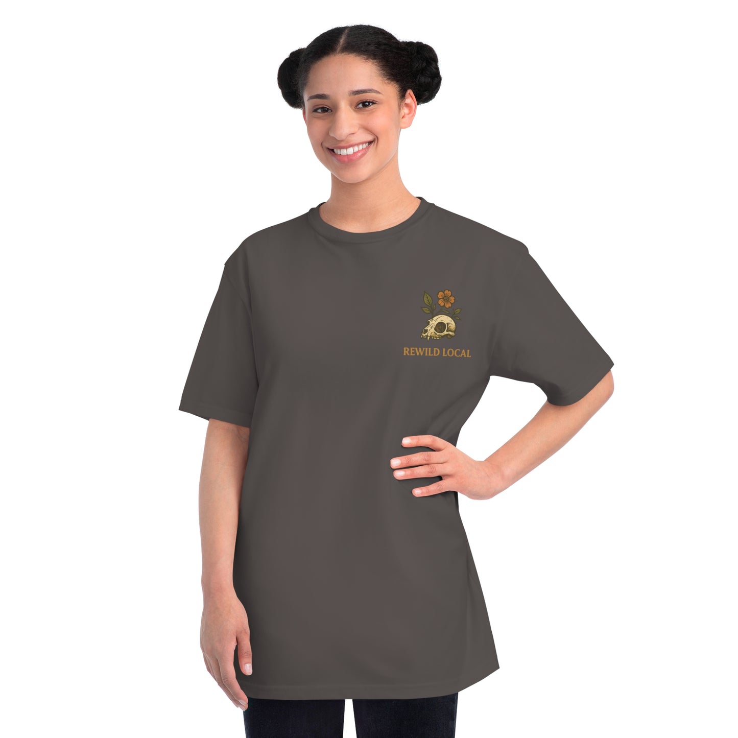 Unisex T-Shirt Eco-Conscious Folk Art Skull and Flower Design