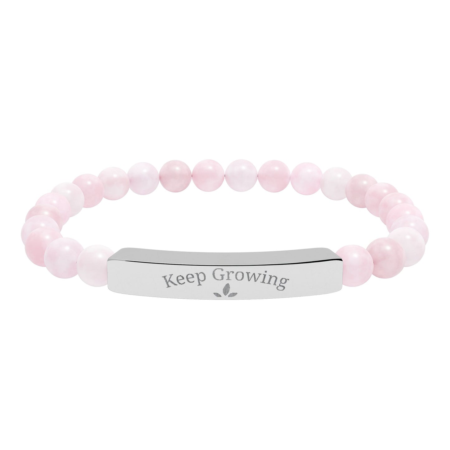 Engraved Natural Stone Stretch Bracelet — "Keep Growing" Bar Beaded Bracelet