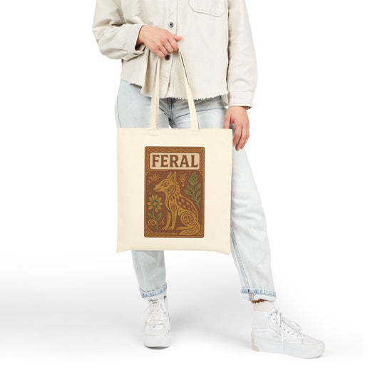 Feral Design Cotton Canvas Tote Bag - Eco-Friendly, Boho Chic, Animal Lover Gift, Reusable Grocery Bag, Shopping Tote