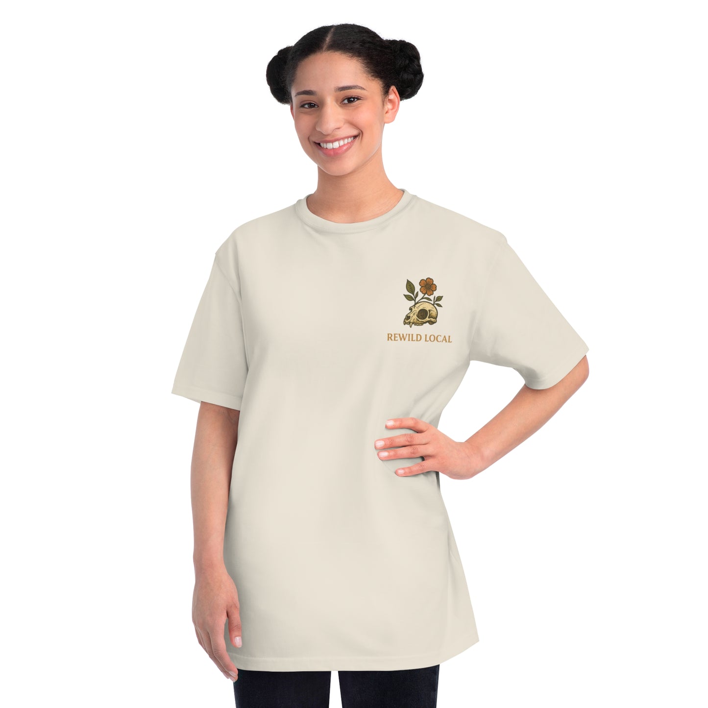 Unisex T-Shirt Eco-Conscious Folk Art Skull and Flower Design