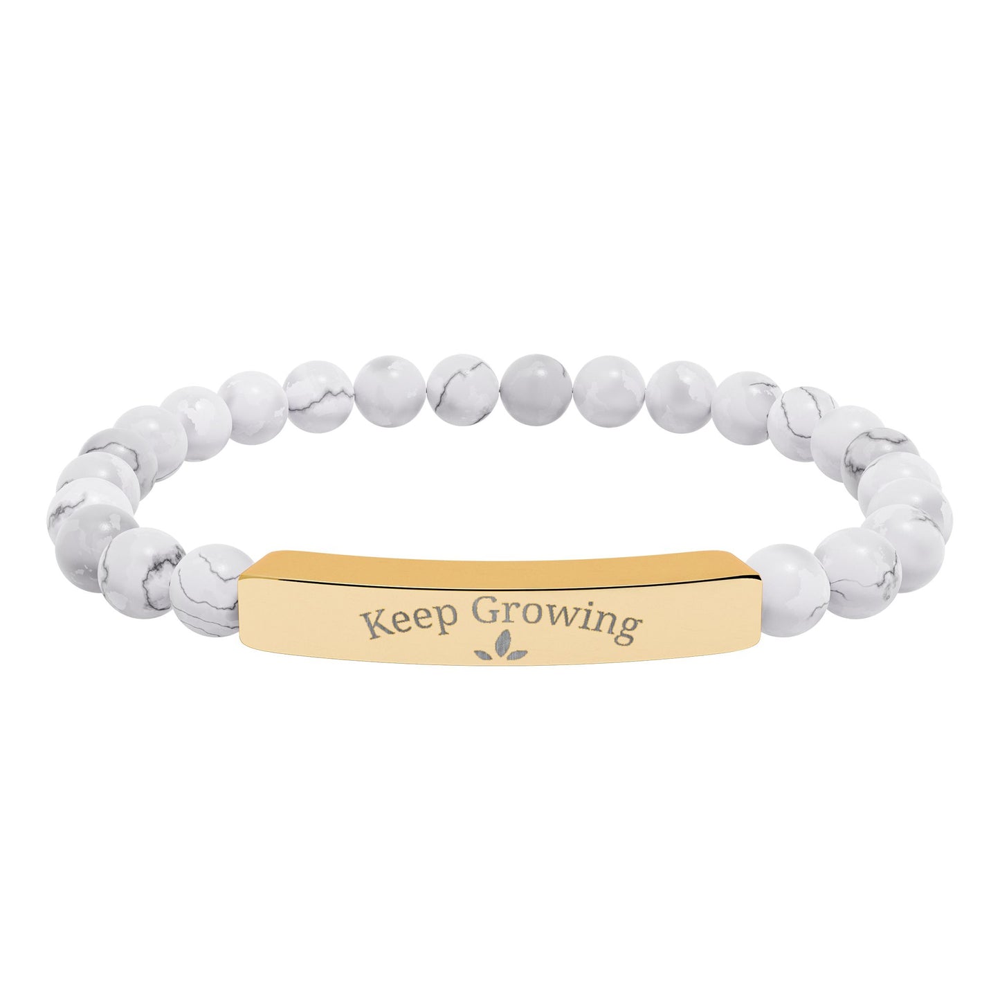 Engraved Natural Stone Stretch Bracelet — "Keep Growing" Bar Beaded Bracelet