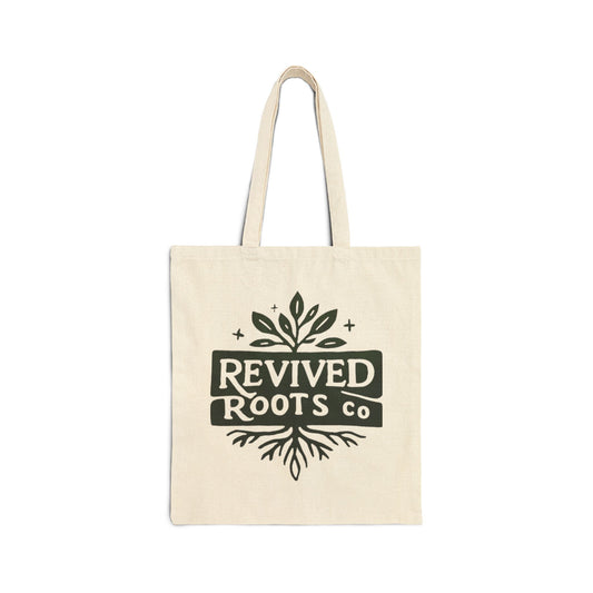 Revived Roots Canvas Tote Bag – Eco-Friendly Botanical Market Bag