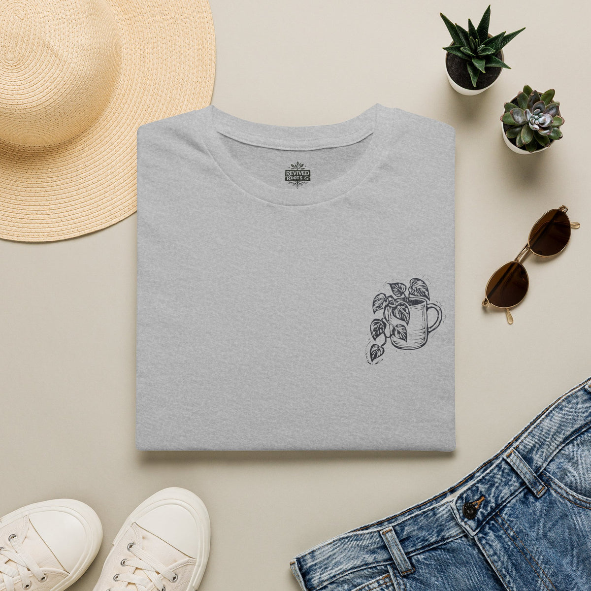 Minimal Potted Plant T-Shirt — Small Chest Botanical Mug Illustration