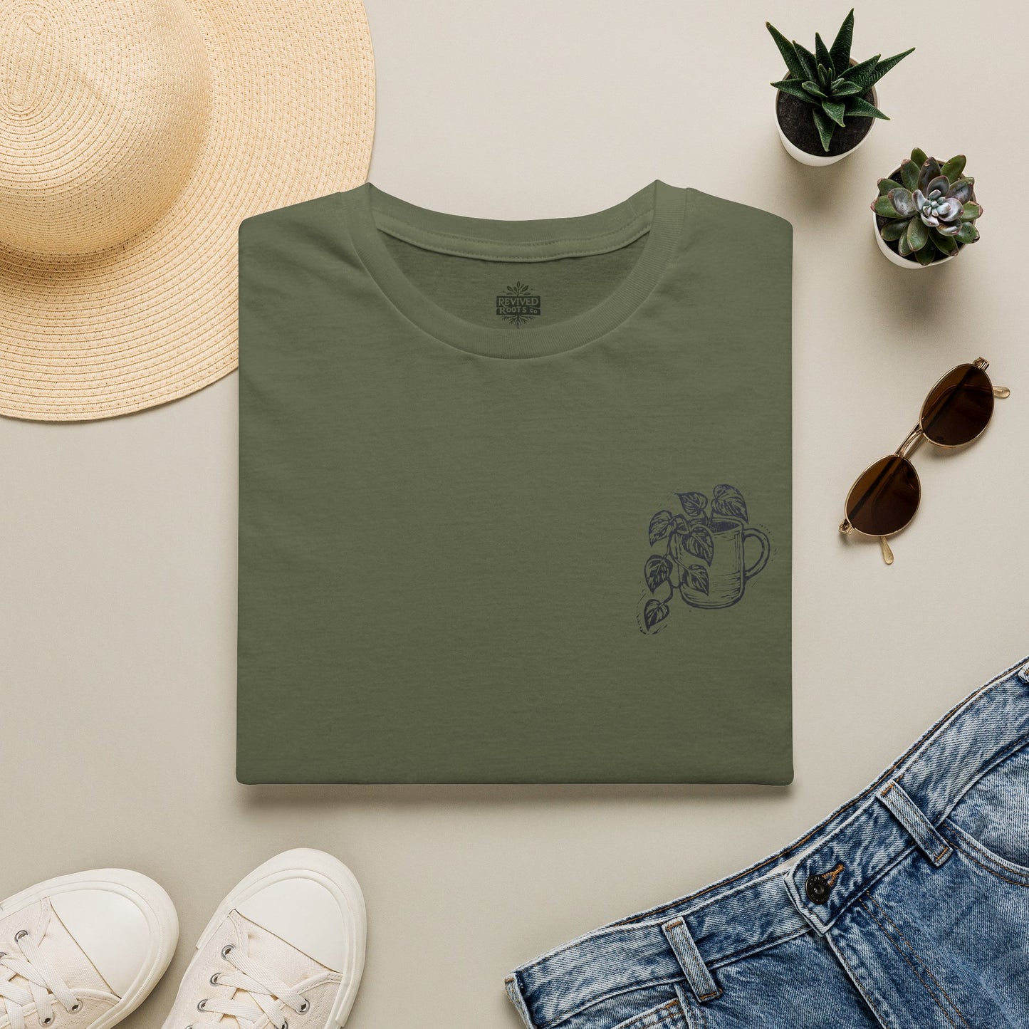 Minimal Potted Plant T-Shirt — Small Chest Botanical Mug Illustration