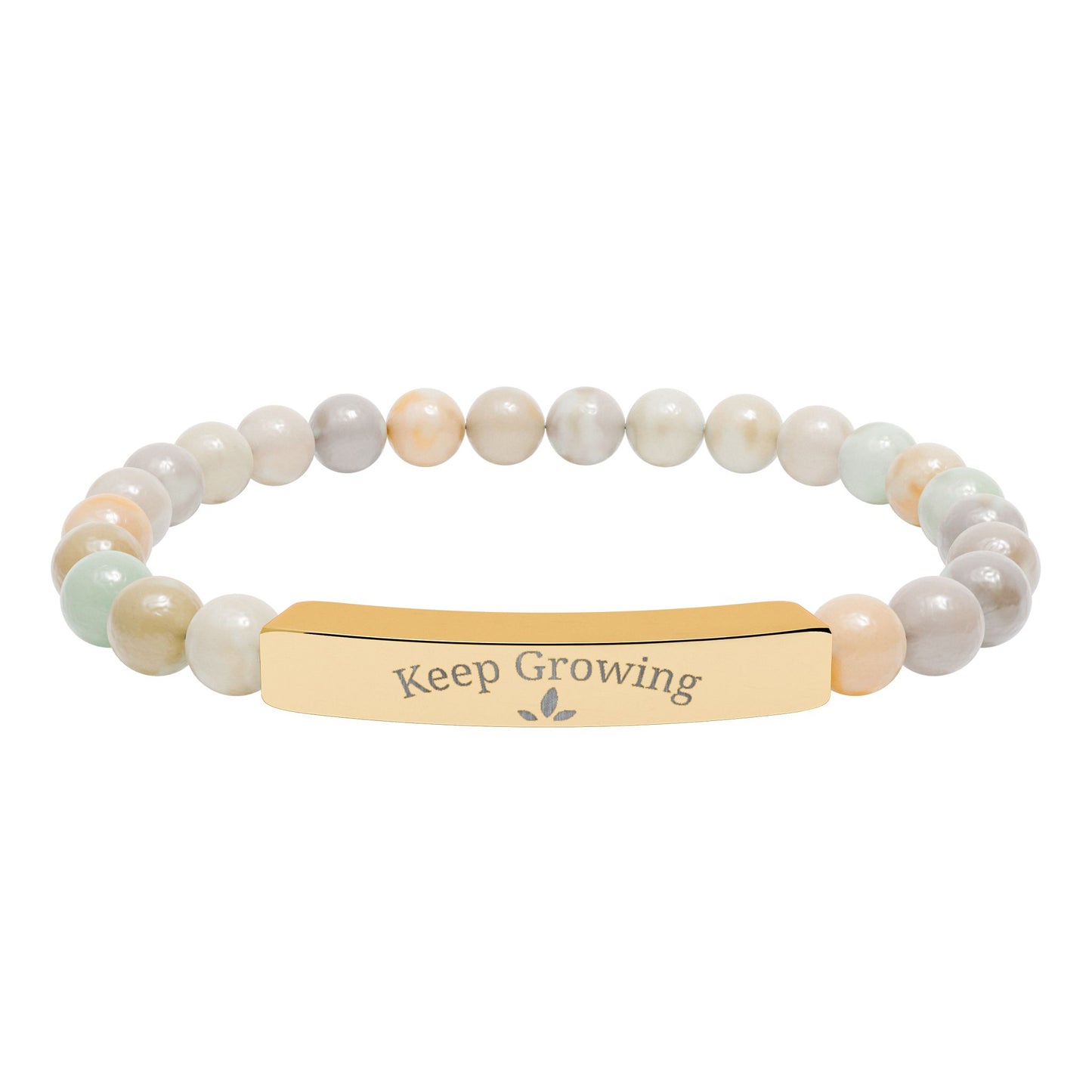 Engraved Natural Stone Stretch Bracelet — "Keep Growing" Bar Beaded Bracelet