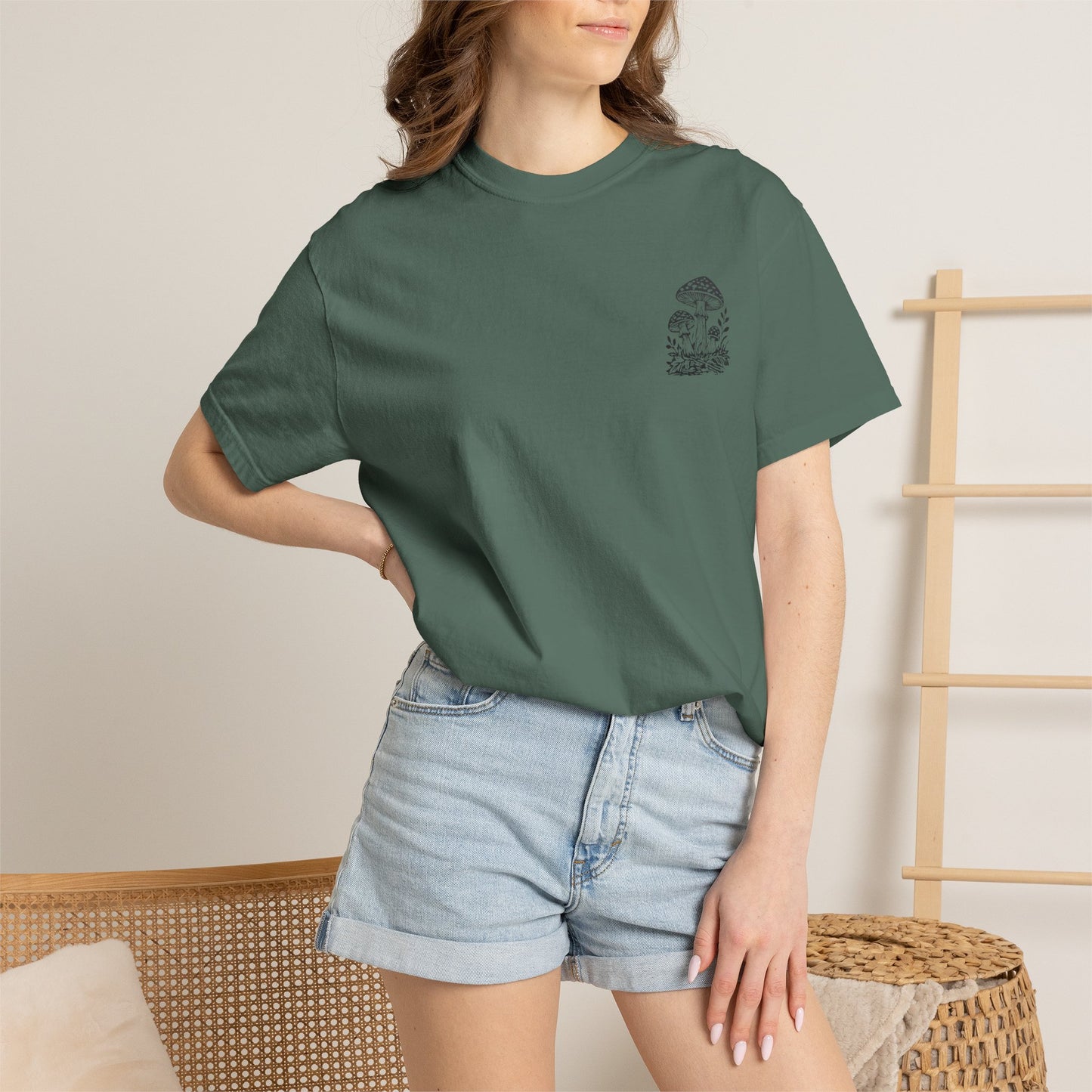 Mushroom Graphic T-Shirt — Botanical Fungi Chest & Back Print