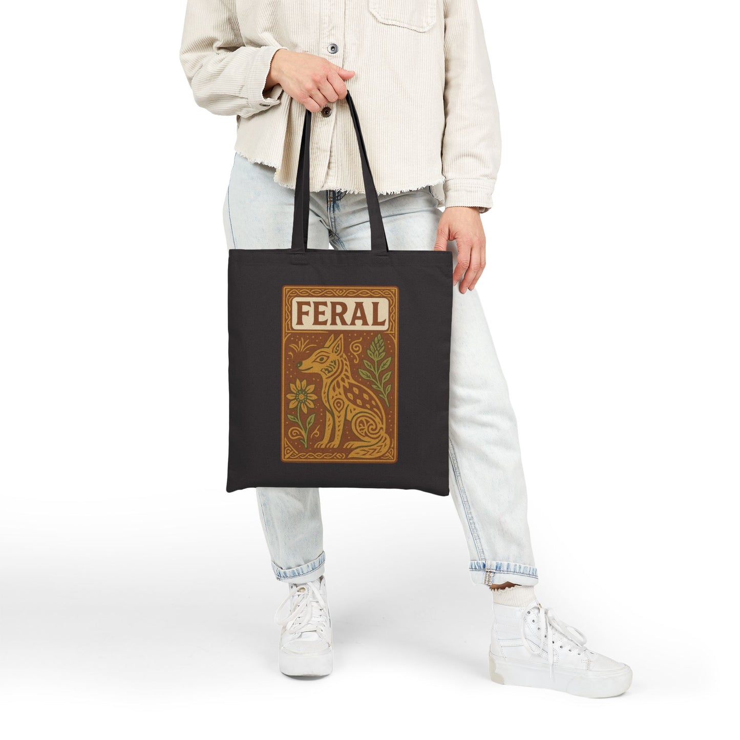 Feral Design Cotton Canvas Tote Bag - Eco-Friendly, Boho Chic, Animal Lover Gift, Reusable Grocery Bag, Shopping Tote
