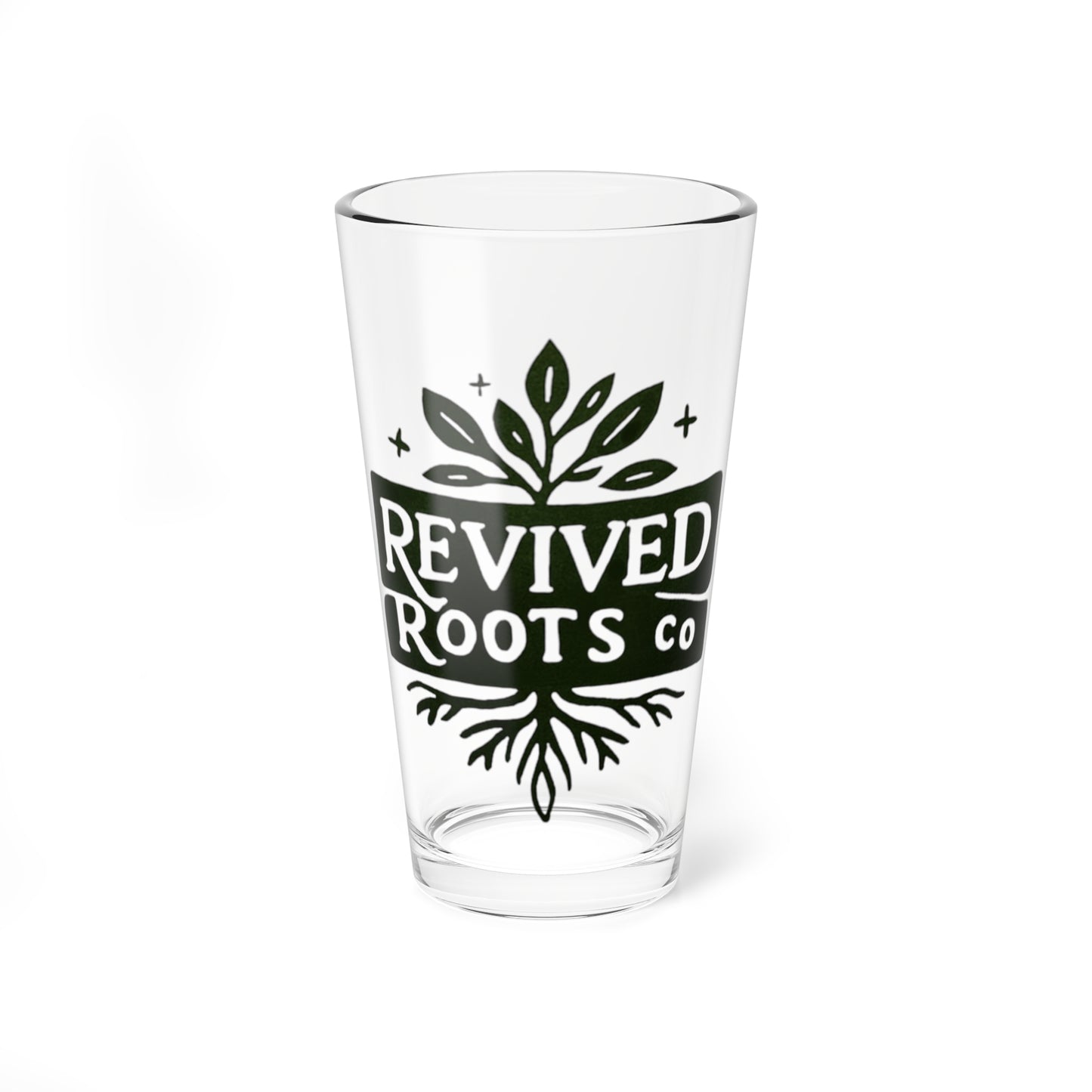 Revived Roots Co. 16oz Mixing Glass – Botanical Logo Pint Glass