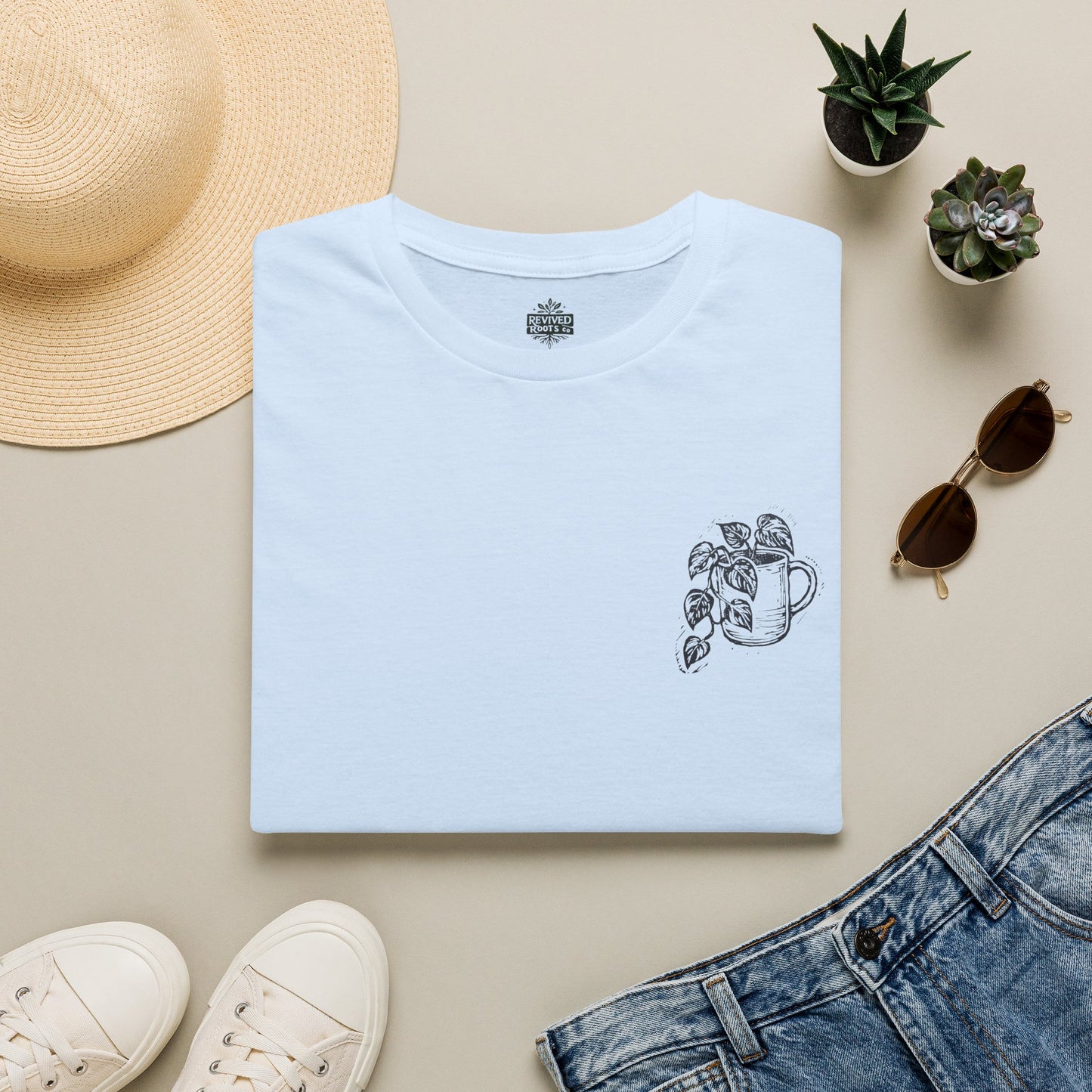 Minimal Potted Plant T-Shirt — Small Chest Botanical Mug Illustration