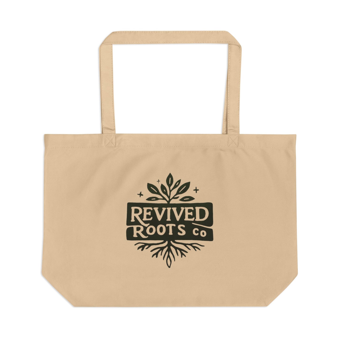 Recycled Canvas Market Tote — "Revived Roots Co" Eco Grocery & Beach Bag