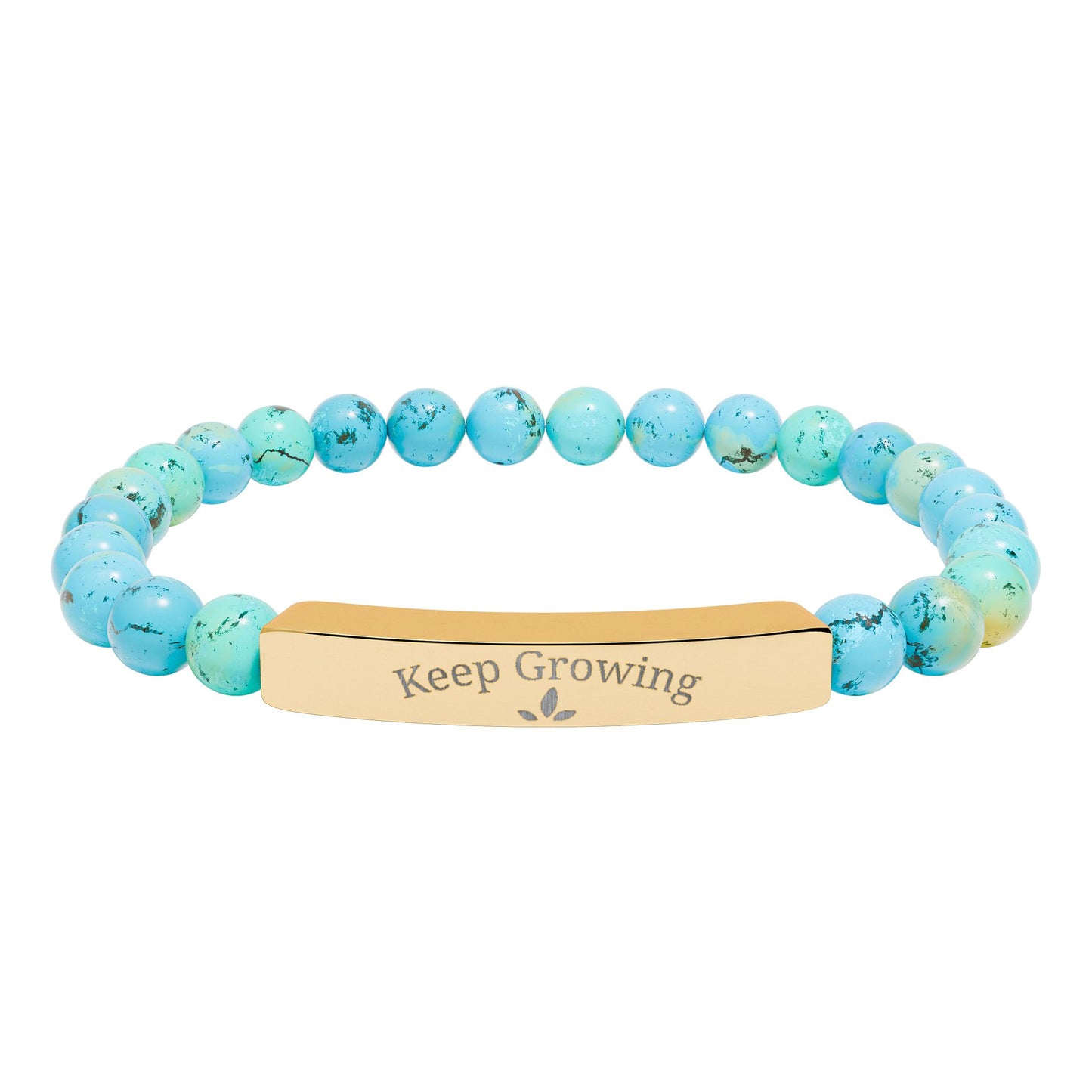 Engraved Natural Stone Stretch Bracelet — "Keep Growing" Bar Beaded Bracelet