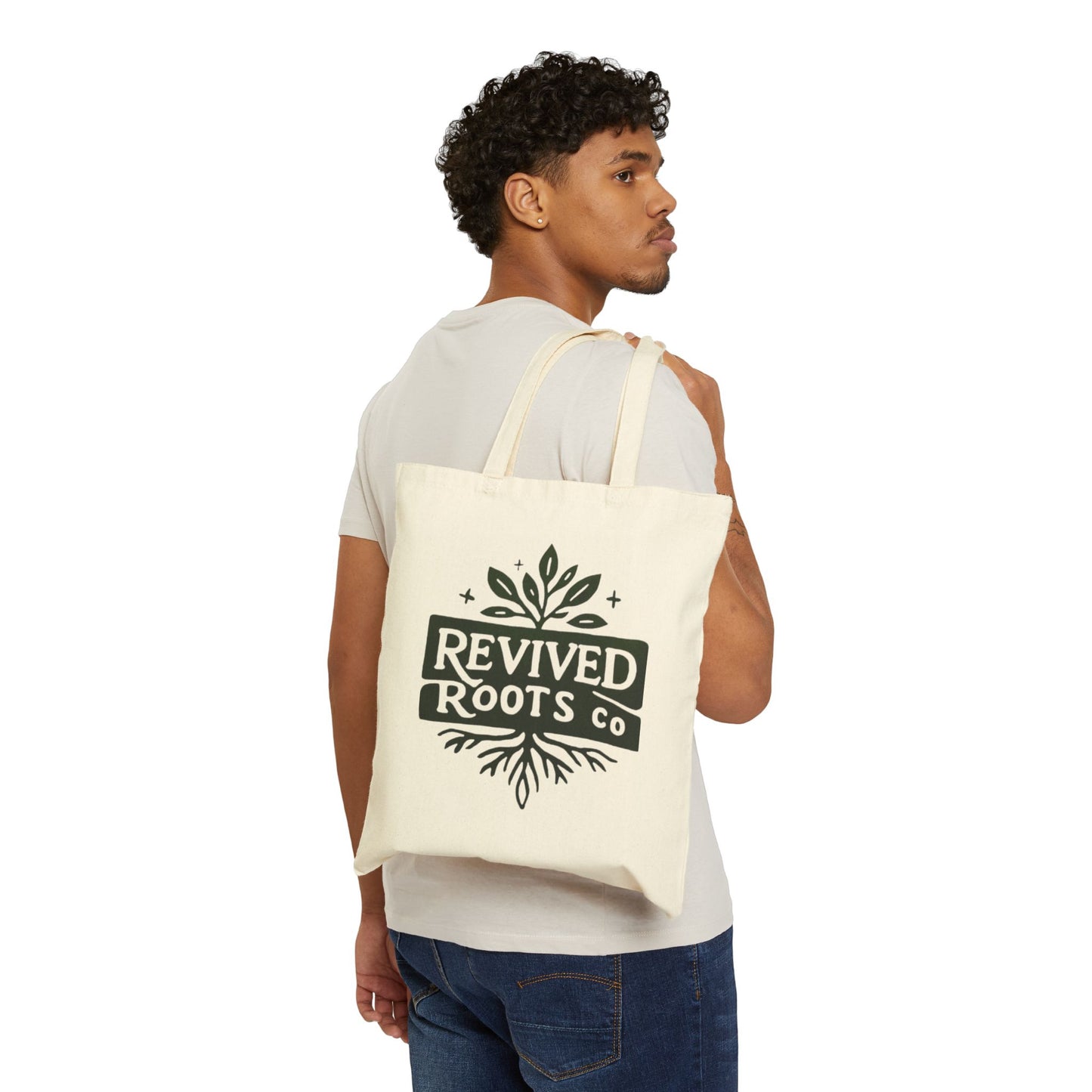 Revived Roots Canvas Tote Bag – Eco-Friendly Botanical Market Bag