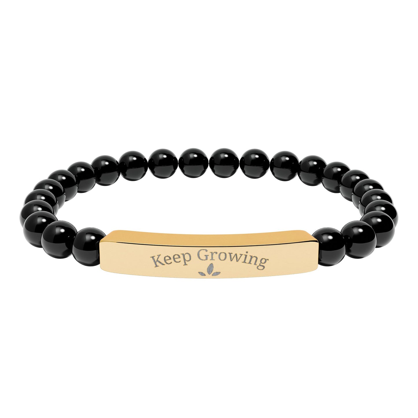 Engraved Natural Stone Stretch Bracelet — "Keep Growing" Bar Beaded Bracelet