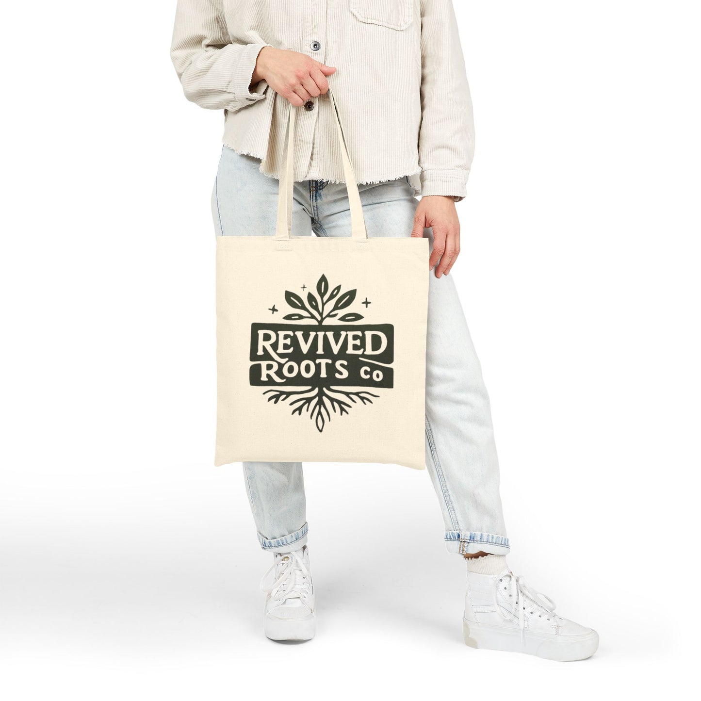 Revived Roots Canvas Tote Bag – Eco-Friendly Botanical Market Bag
