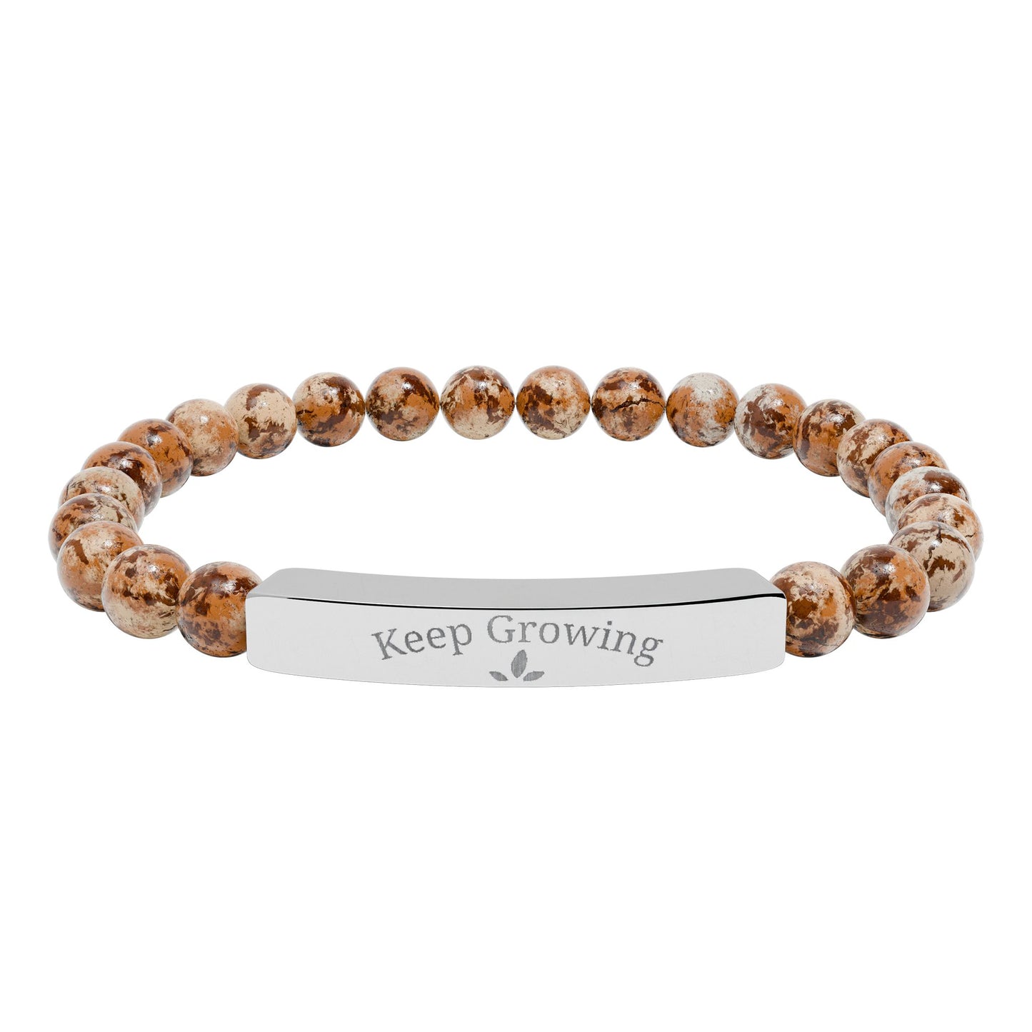 Engraved Natural Stone Stretch Bracelet — "Keep Growing" Bar Beaded Bracelet