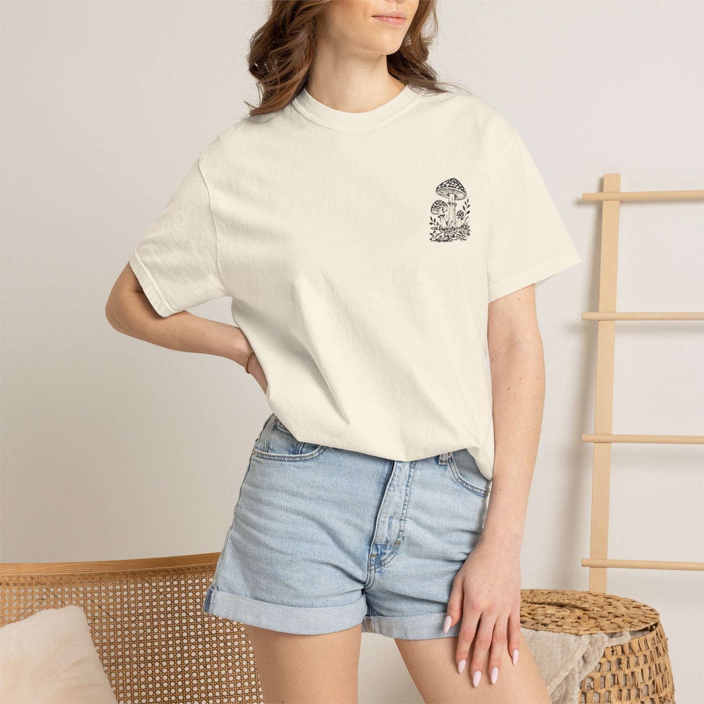 Mushroom Graphic T-Shirt — Botanical Fungi Chest & Back Print