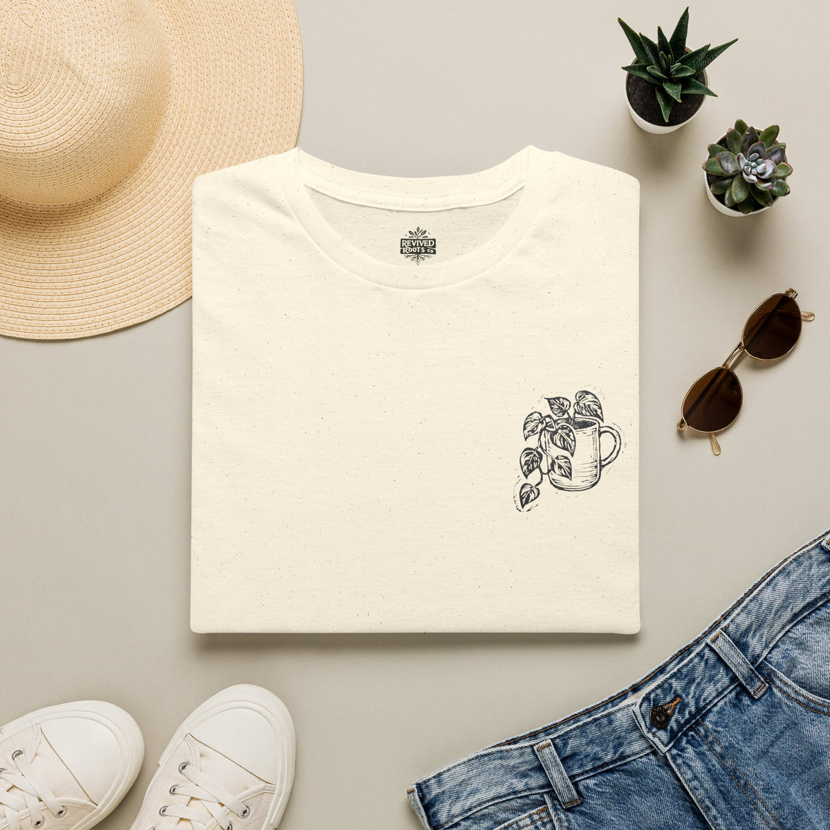 Minimal Potted Plant T-Shirt — Small Chest Botanical Mug Illustration