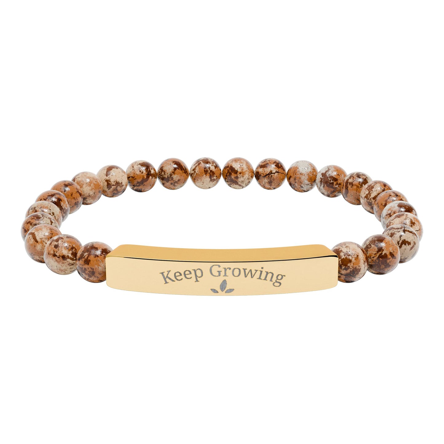 Engraved Natural Stone Stretch Bracelet — "Keep Growing" Bar Beaded Bracelet