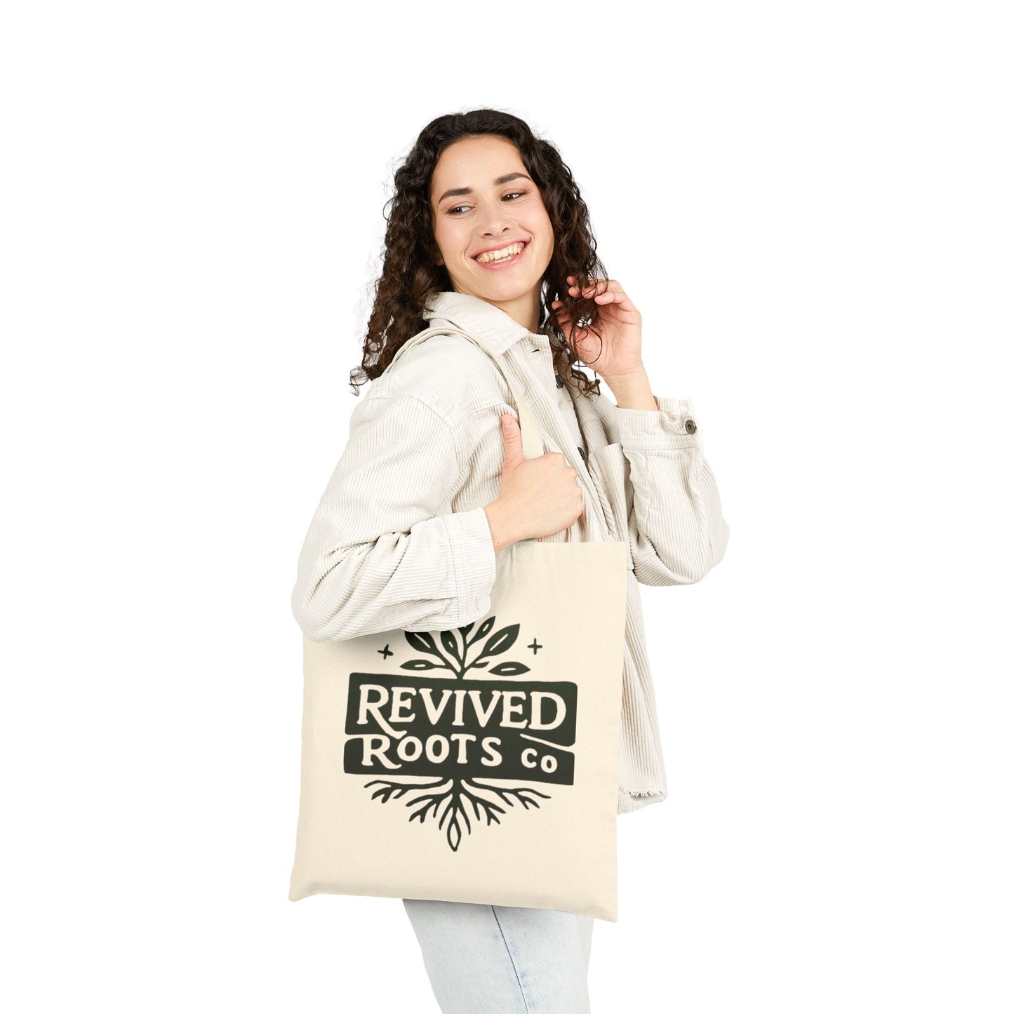 Revived Roots Canvas Tote Bag – Eco-Friendly Botanical Market Bag