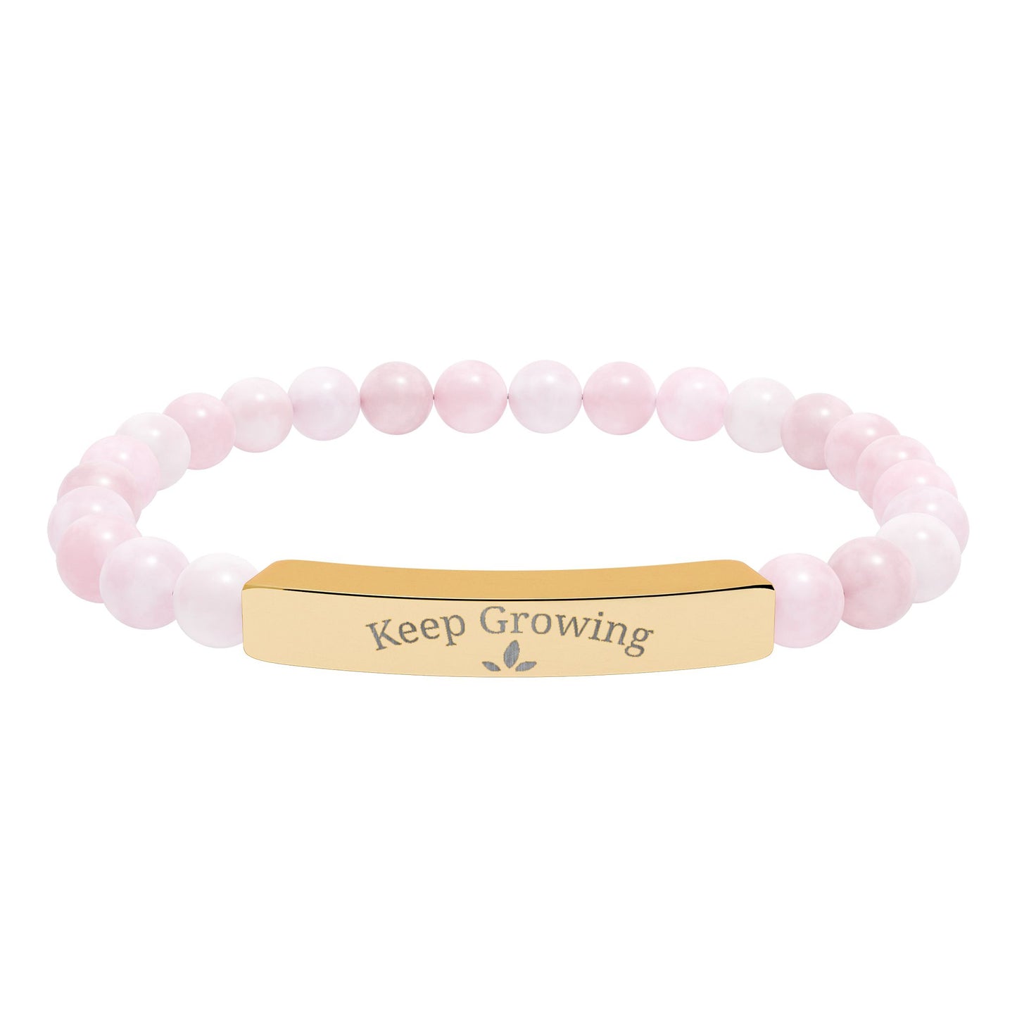 Engraved Natural Stone Stretch Bracelet — "Keep Growing" Bar Beaded Bracelet
