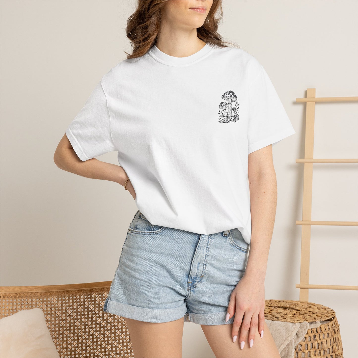 Mushroom Graphic T-Shirt — Botanical Fungi Chest & Back Print