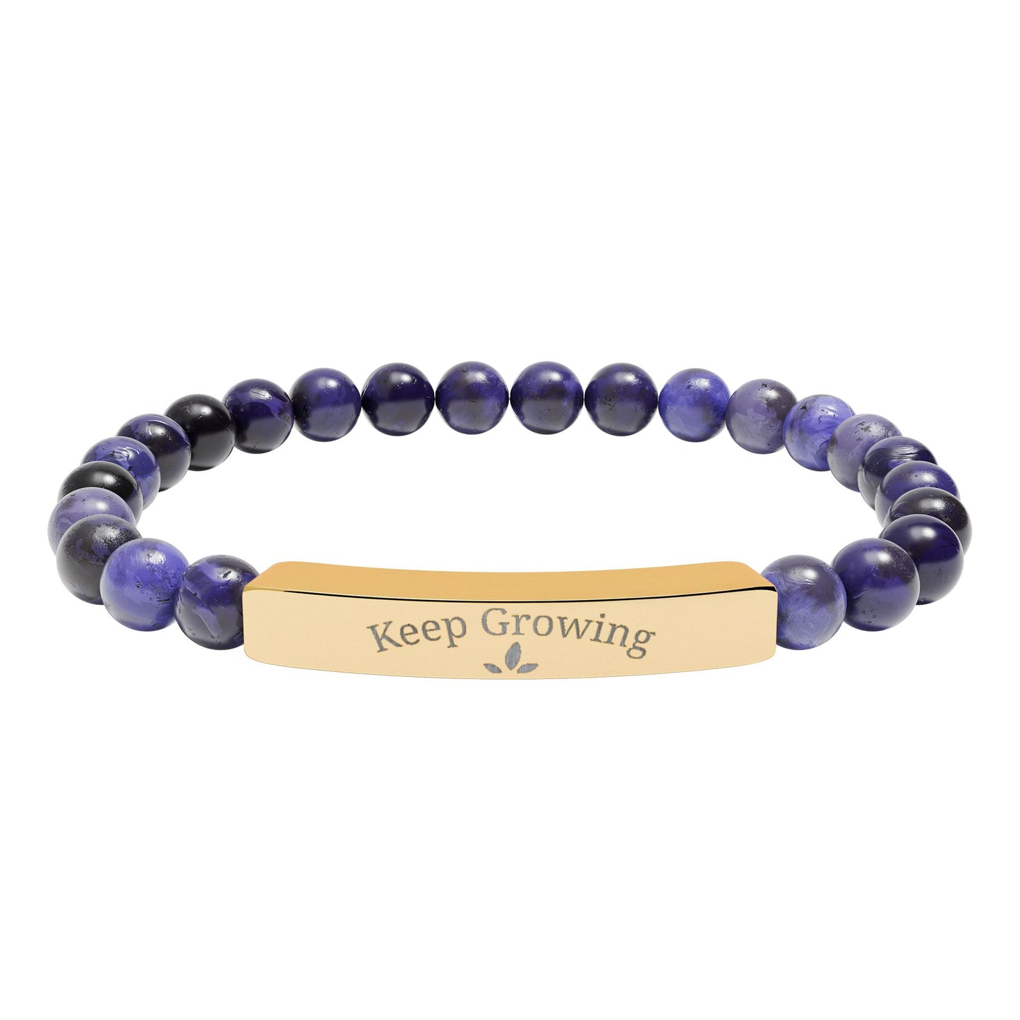 Engraved Natural Stone Stretch Bracelet — "Keep Growing" Bar Beaded Bracelet